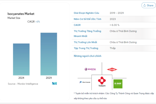Dự báo xu hướng tăng trưởng của Isocyanate từ năm 2024 – 2029